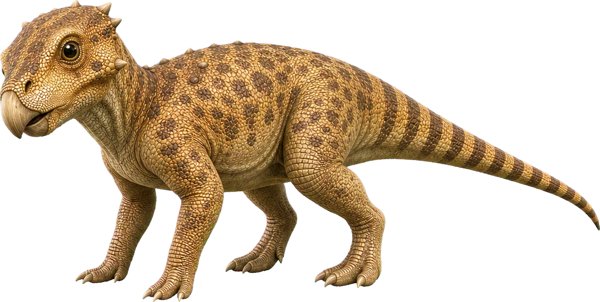 Tiny Aquilops stands beside a child and reaches far below hip height.