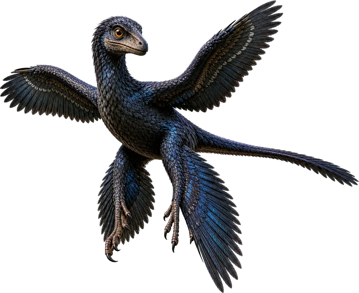 Tiny Microraptor stands beside a child and stays far below knee height.